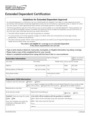 Fillable Online Hca Wa Extended Dependent Certification Forms Fax Email