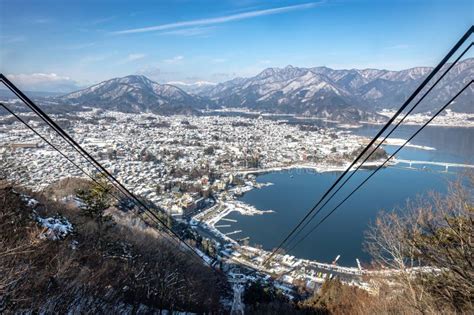 Mt Fuji Ropeway Fujikawaguchico Lake Kawaguchi Winter Stock Photo