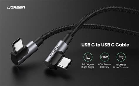 Ugreen Usb C Cable Right Angle To Right Angle 60w Power Delivery Quick Charging 2 Meters