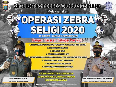 26 Oktober Hingga 8 November Polres Tanjungpinang Gelar Operasi Zebra