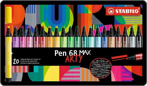 Premium Fibre Tip Pen With Chisel Tip STABILO Pen 68 MAX ARTY Tin