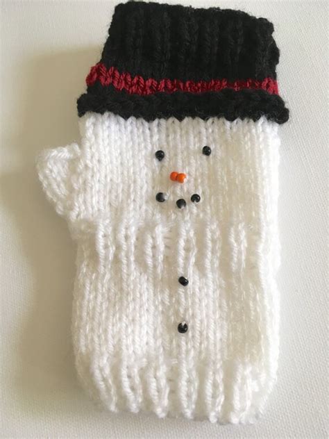 Snowman Fingerless Gloves White Winter Gloves Holiday Hand