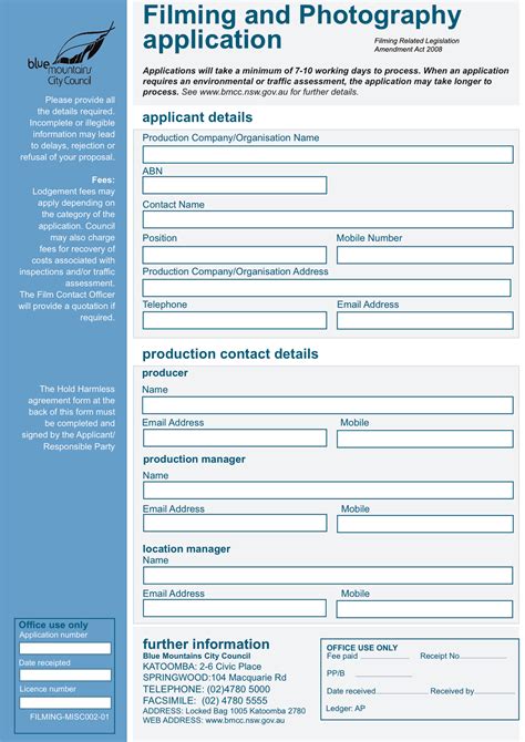 FORM Filming And Photography Application Bmcc Nsw Gov Au