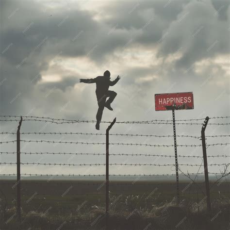 premium photo man jumping  barbed wire fence