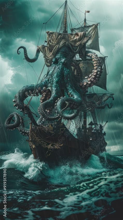 Terrifyingly Huge As A Sea Creature Octopus Ship The Kraken Tries To