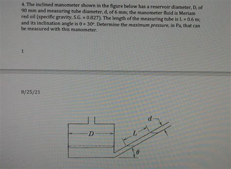 Solved The Inclined Manometer Shown In The Figure Below Chegg