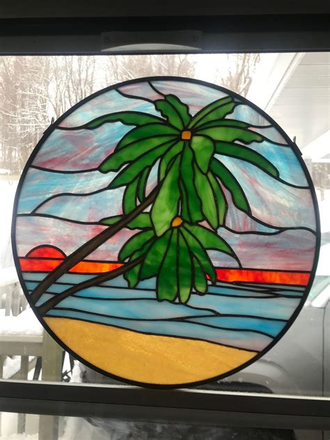 “palm Trees” Round Stained Glass Panel Fabricated By Jason Kaplitz