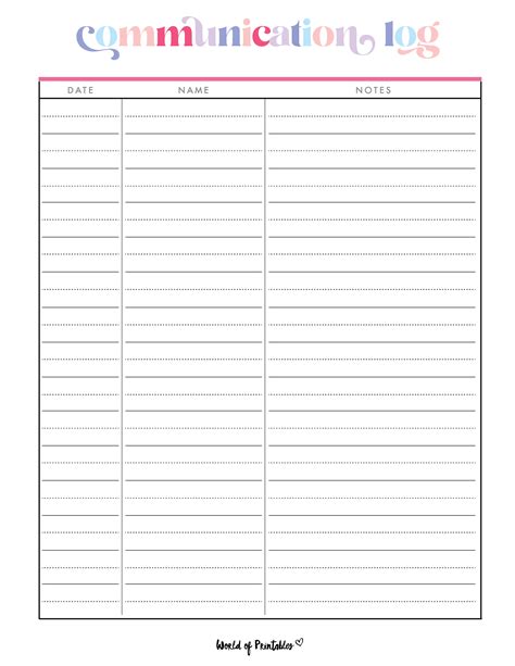 Communication Log Printable