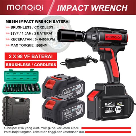 Bisa COD Mesin Bor Cordless Impact Wrench Brushless 98Vf Merah