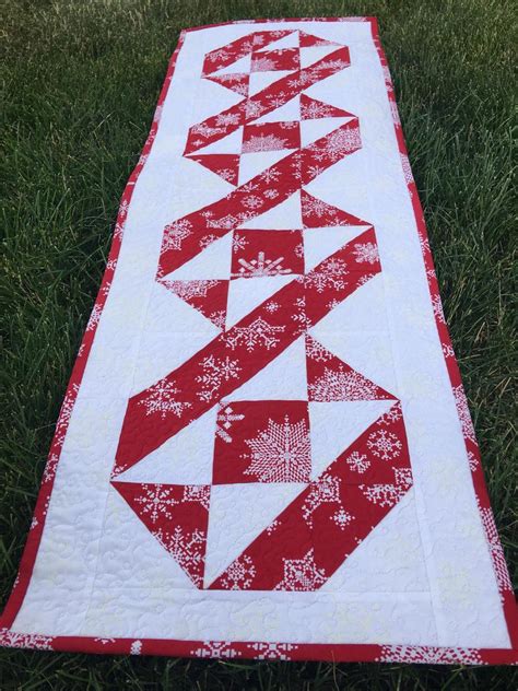 Quilted Christmas Table Runner Extra Long Red And White Quilt Quilted