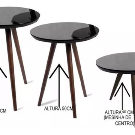 Conjunto Mesa Canto Redonda Vidro Laqueado 3 Un Preto Leroy Merlin