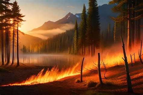 Premium AI Image A Fire Burns In Front Of A Mountain With A Mountain