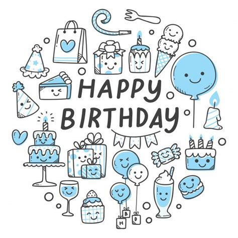 Premium Vector Set Of Birthday Related Object In Kawaii Doodle Style