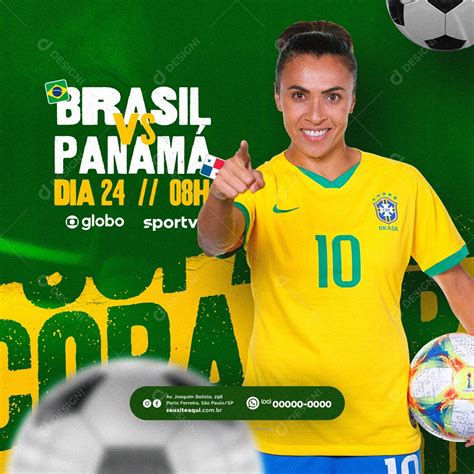 Copa Feminina Futebol Brasil Vs Panamá Social Media PSD Editável