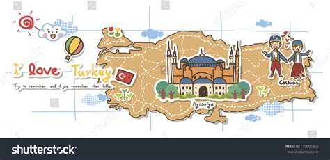 Map Depicting Tourist Attractions Turkey Stock Illustration 170005565 ...