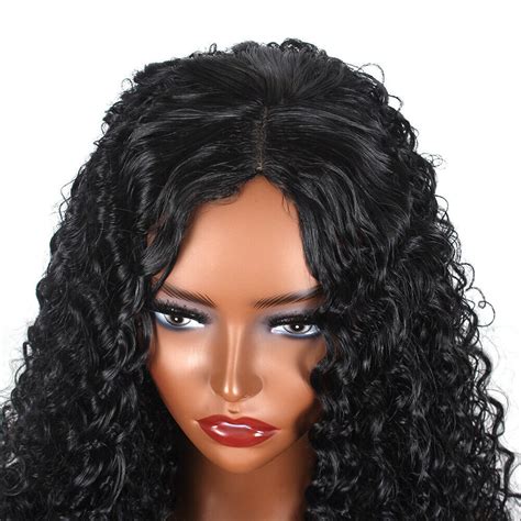 High Quality Natural Curly Wavy Medium Length Wigs Luxury Black