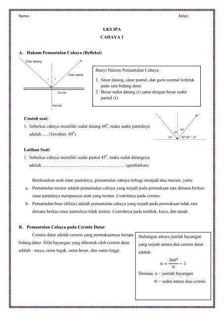 Soal Dan Pembahasan Ttg Cahaya Dan Lensa Kls Berkas Lengkap