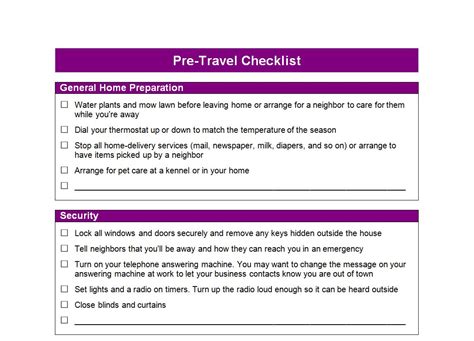 Pre Travel Checklist Pretravel Checklist