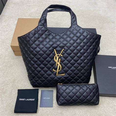 Ysl Saint Laurent Icare Maxi Shopping Bag In Black Quilted Lambskin