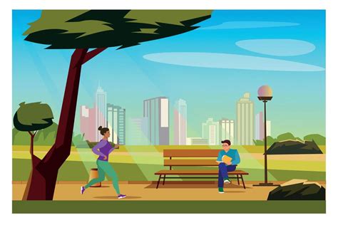 City Park With Visitors Flat Color Vector Illustration Sustainable