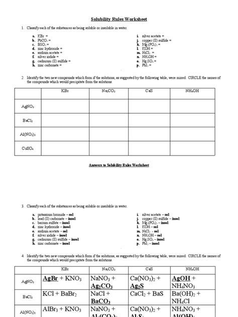 Worksheet Solubility Rules With Answers Pdf Precipitation Chemistry Solubility