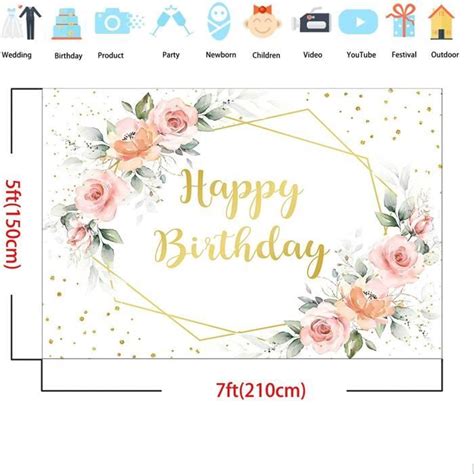 2 1x1 5m Toile De Fond Joyeux Anniversaire Rose Floral Birthday Fond