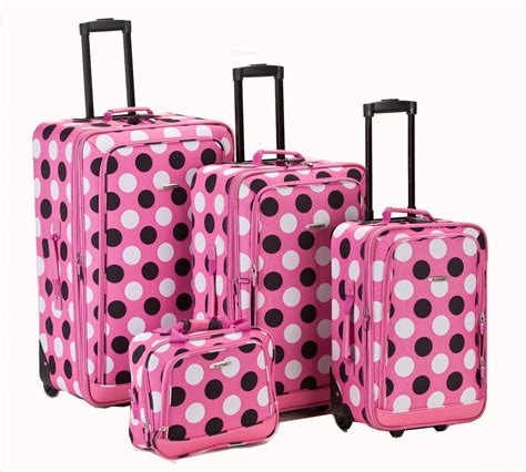 Rockland Fox Luggage 4pc Pink Dot Luggage Set