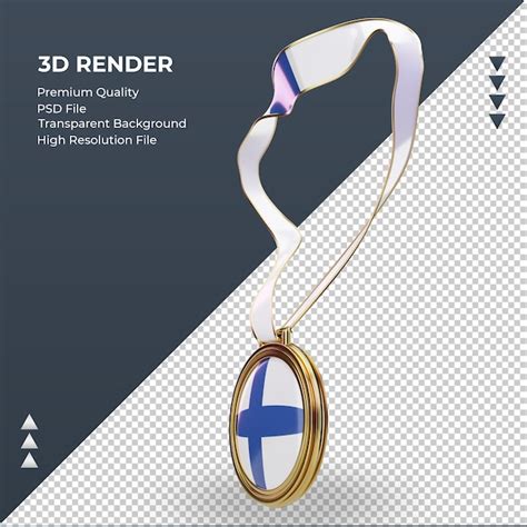 Bandeira da finlândia medalha 3d renderizando vista direita PSD Premium