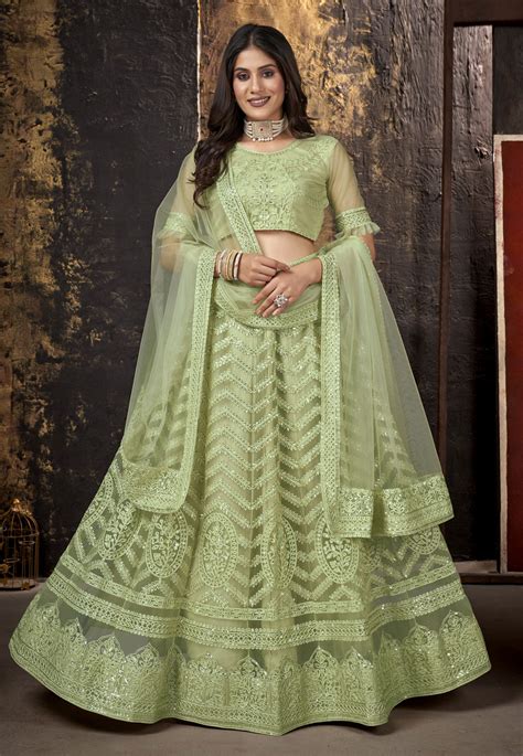 Pista Green Net Circular Lehenga Choli 261927