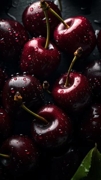 Premium AI Image A Close Up Of A Bunch Of Cherries With Water