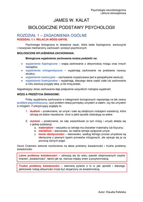 J W Kalat Biologiczne Podstawy Psychologii CAŁOŚĆ Lektura