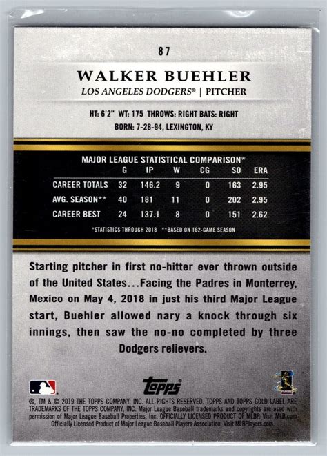 Topps Gold Label Walker Buehler Class Black Ebay