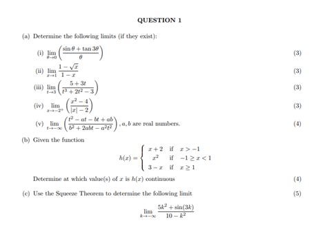 Solved A Determine The Following Limits If They Exist Chegg