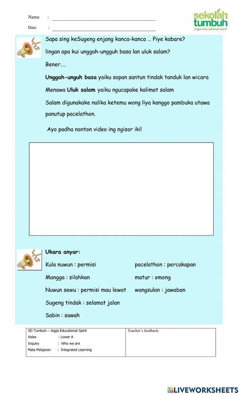 Unggah Ungguh Basa Lan Uluk Salam Melengkapi Kalimat Worksheet Live