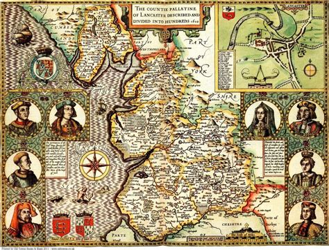 LANCASHIRE 1610 by John Speed Reproduction Old English County Map Fits ...