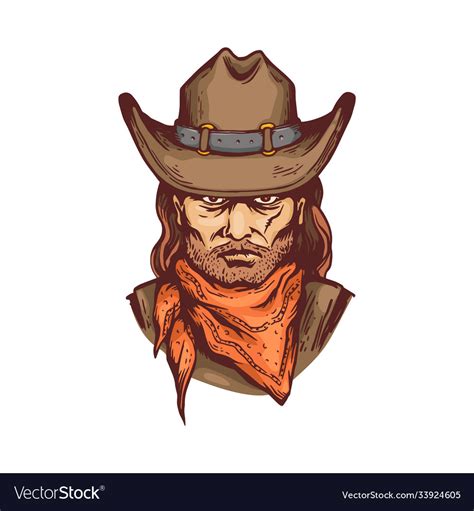 Portrait cowboy in hat and bandana cartoon Vector Image