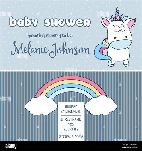 Beautiful Baby Shower Card Template With Lovely Baby Unicorn Vector