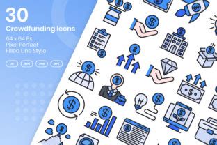 30 Crowdfunding Icons Filled Line Graphic By Kmgdesignid Creative