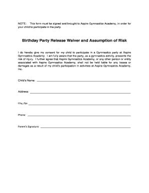 Fillable Online Birthday Party Release Waiver And Assumption Of Risk