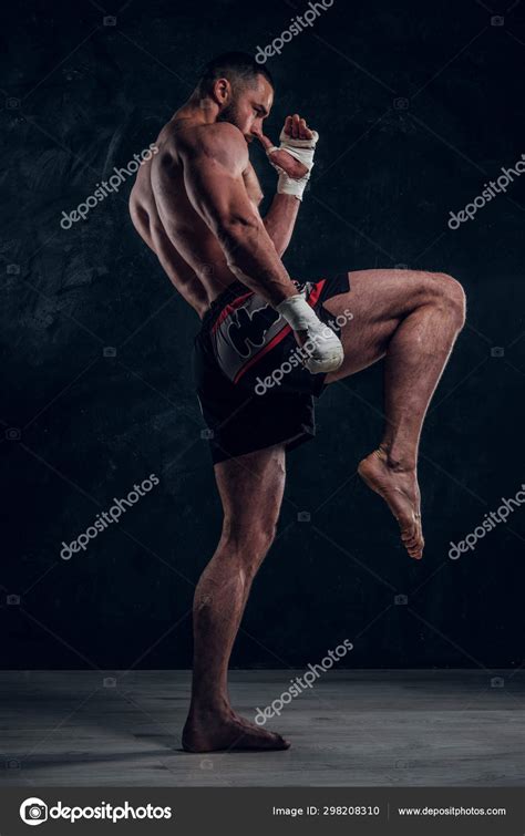 Portrait Of Muscular Fighter With Nacked Torso Stock Photo Fxquadro