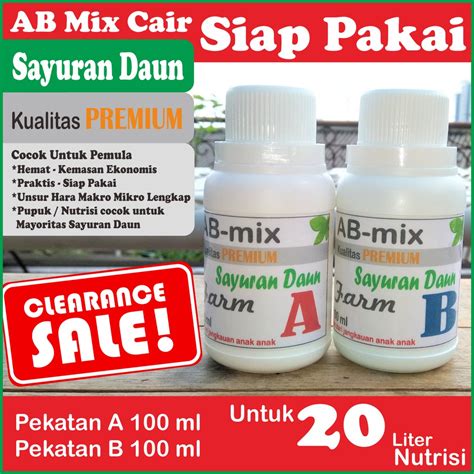 Jual Nutrisi Ab Mix Sayuran Daun Cair Pekatan Ml Liter Pupuk