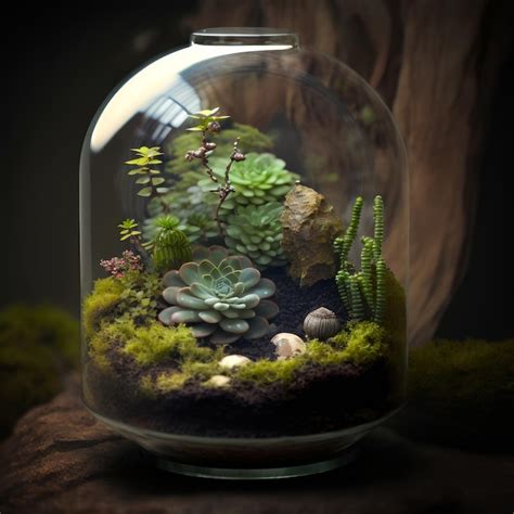 Premium Photo Glass Jar Filled With Succulents And Moss Generative Ai