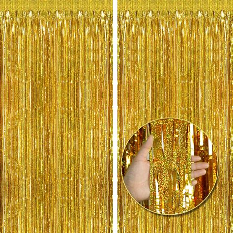 Fotiomrg 2pcs Gold 3 3ft X 8 3ft Polyester Backdrop Foil