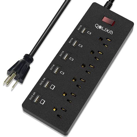 Power Strip QOLIXM Surge Protector With 6 AC Outlets 6 USB Charging