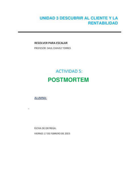 A5 Actividad 5 UNIDAD 3 DESCUBRIR AL CLIENTE Y LA RENTABILIDAD