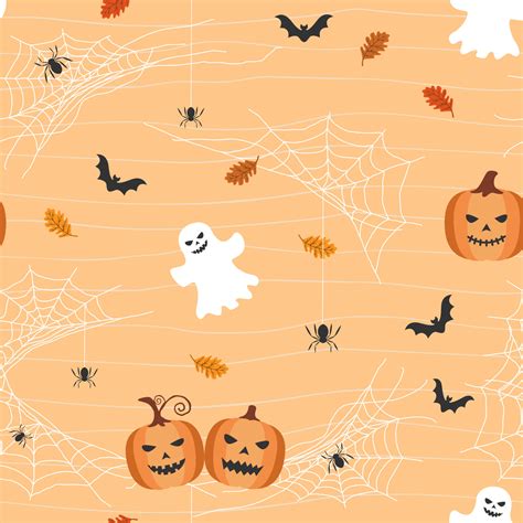 Halloween theme seamless pattern with pumpkins,bats,ghosts and spider ...