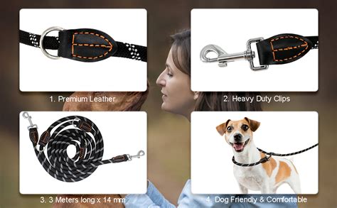 Bokelai Double Ended Lead For Dogs Adjustable Dog Lead Reflective 3m