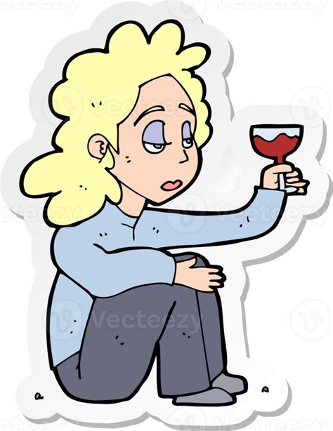 Sticker Of A Cartoon Unhappy Woman With Glass Of Wine Png