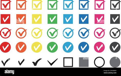 Set Of Colorful Check Mark Icons And Checkbox Buttons Vector