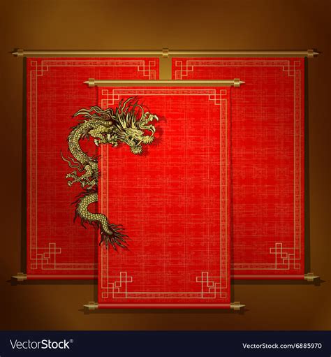 Red scroll with chinese dragon Royalty Free Vector Image